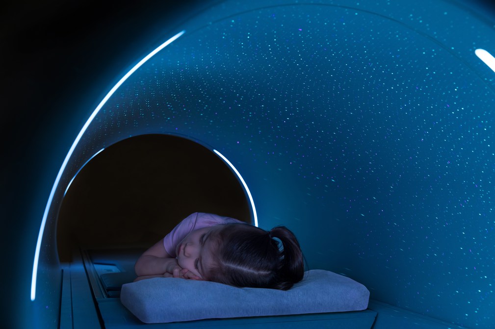 a sleeping girl under the starry sky environment inside uMR Omega